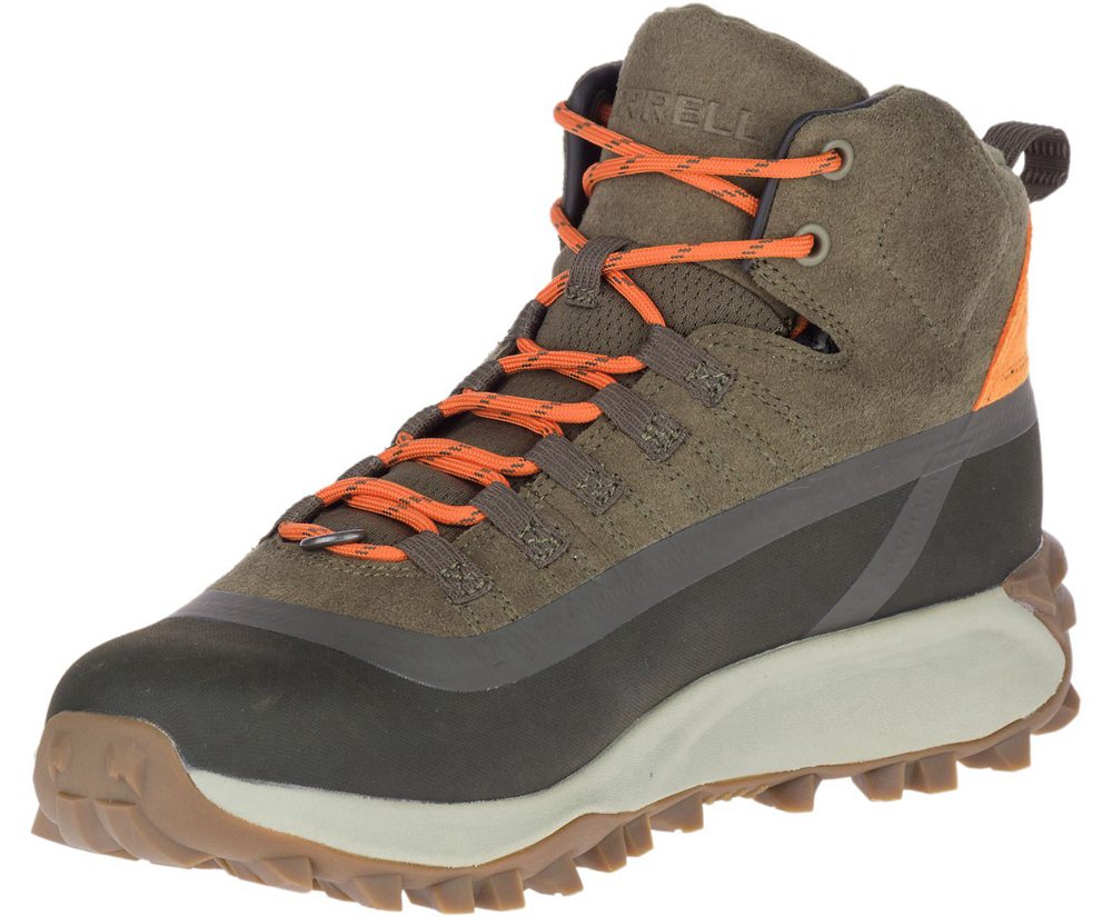 Kozaki Merrell Męskie Oliwkowe - Thermo Snowdrift Mid Shell Waterproof - 401938-OHB